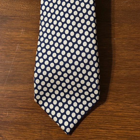 AUTHENTIC BORRELLI 100% SILK NECKTIE DARK BLUE W/WHITE POLKA DOTS - Picture 1 of 4